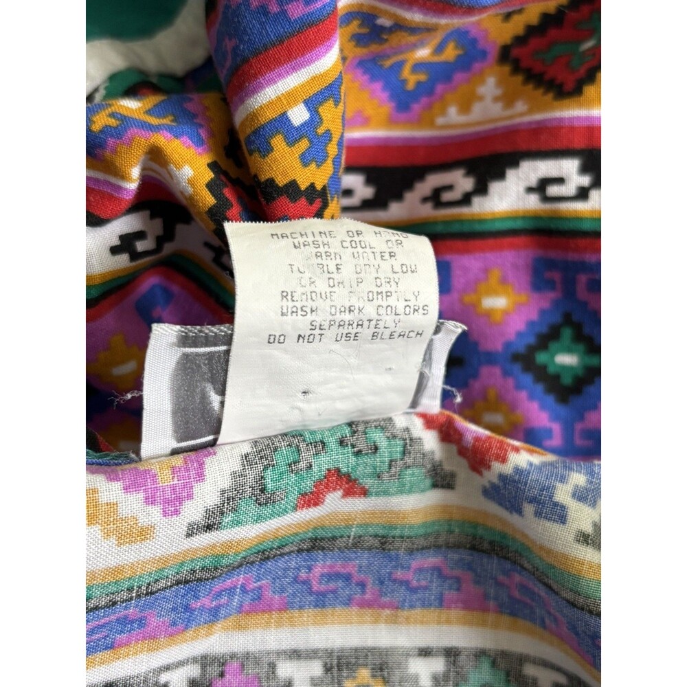 VTG 80s Appel Printed Aztec Geometric Jade Green Colorful Midi Dress Size M - Picture 4 of 9